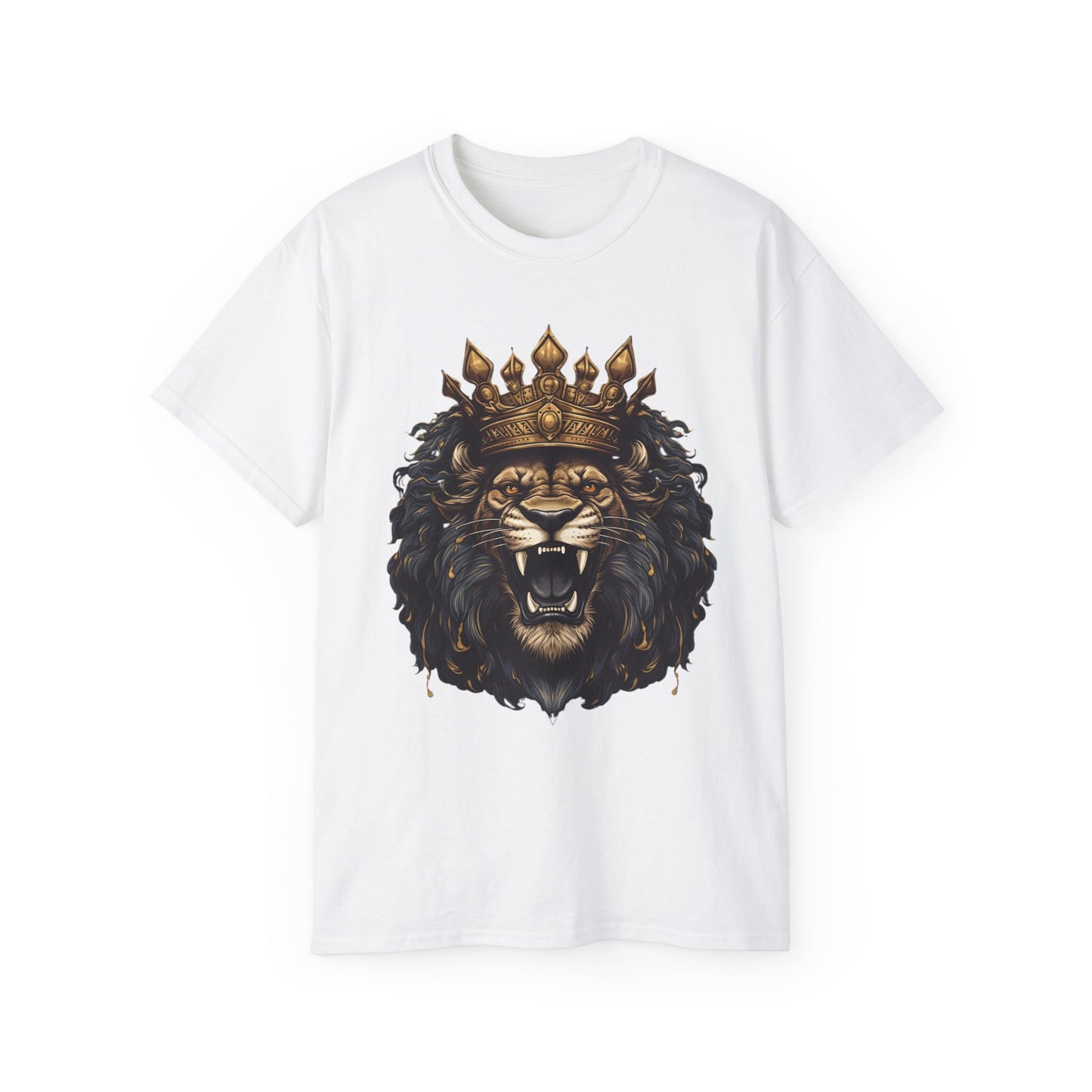 Regal Lion King T-Shirt - Majestic Roaring Lion with Crown Graphic Tee - Unisex, Bold Animal Print Shirt
