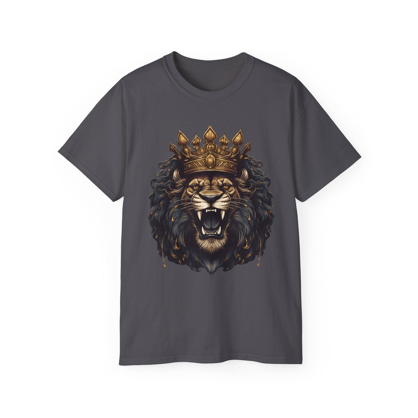 Regal Lion King T-Shirt - Majestic Roaring Lion with Crown Graphic Tee - Unisex, Bold Animal Print Shirt