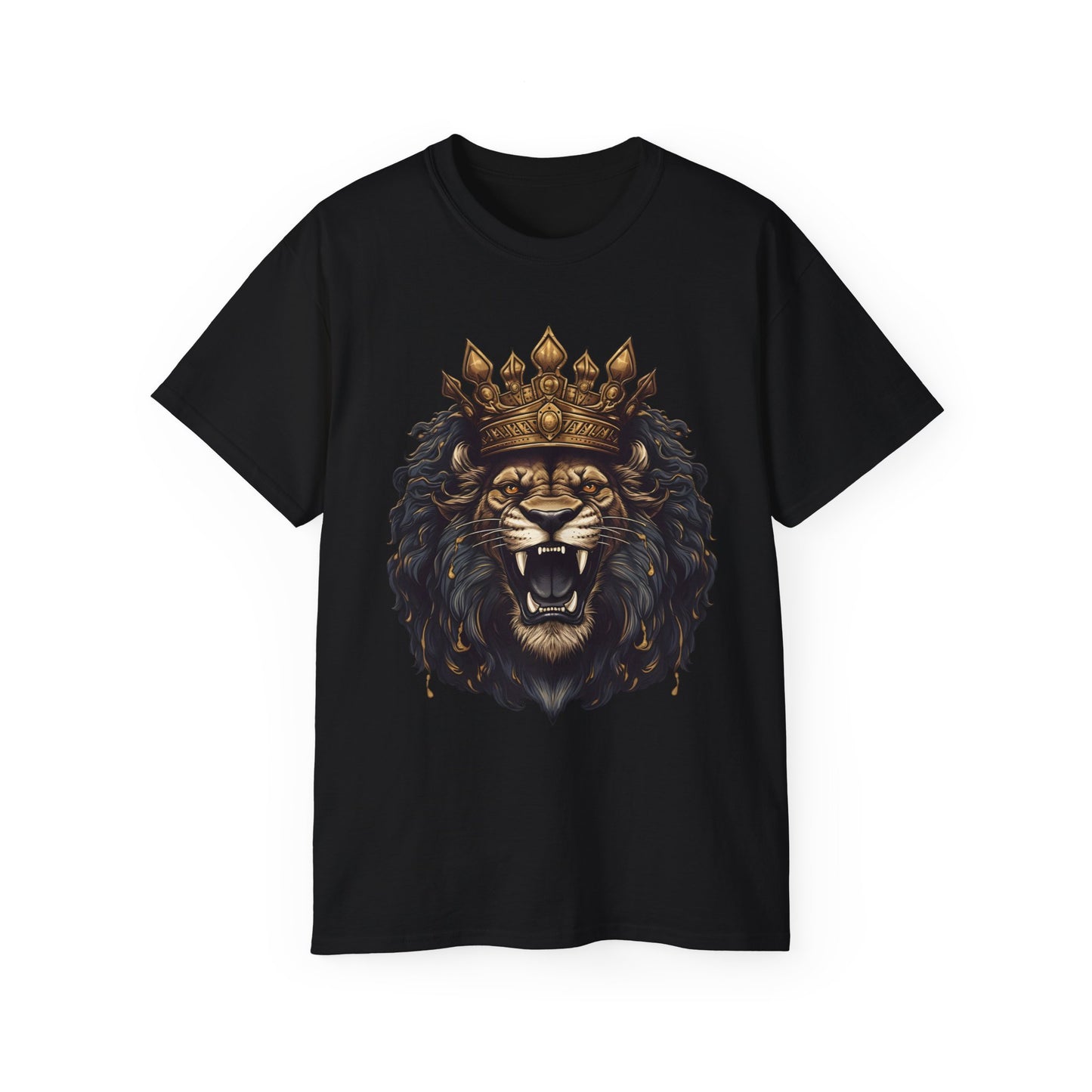 Regal Lion King T-Shirt - Majestic Roaring Lion with Crown Graphic Tee - Unisex, Bold Animal Print Shirt
