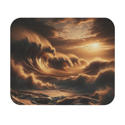 Sunset Wave Mouse Pad – Majestic Ocean Wave Crashing in Golden Hour
