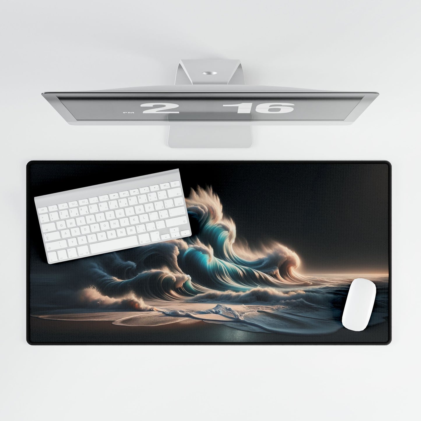 Ocean Waves Desk Mat – Stunning Nighttime Beach Scene with Crashing Waves