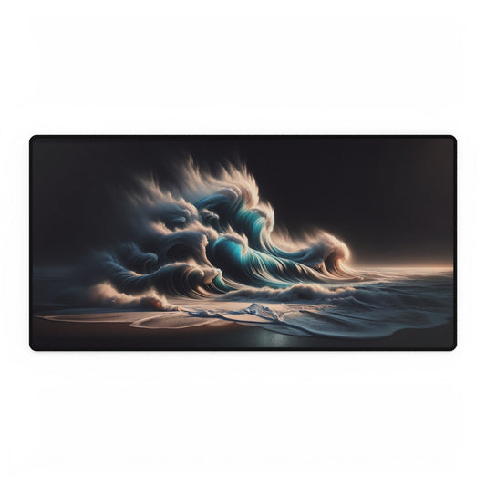 Ocean Waves Desk Mat – Stunning Nighttime Beach Scene with Crashing Waves